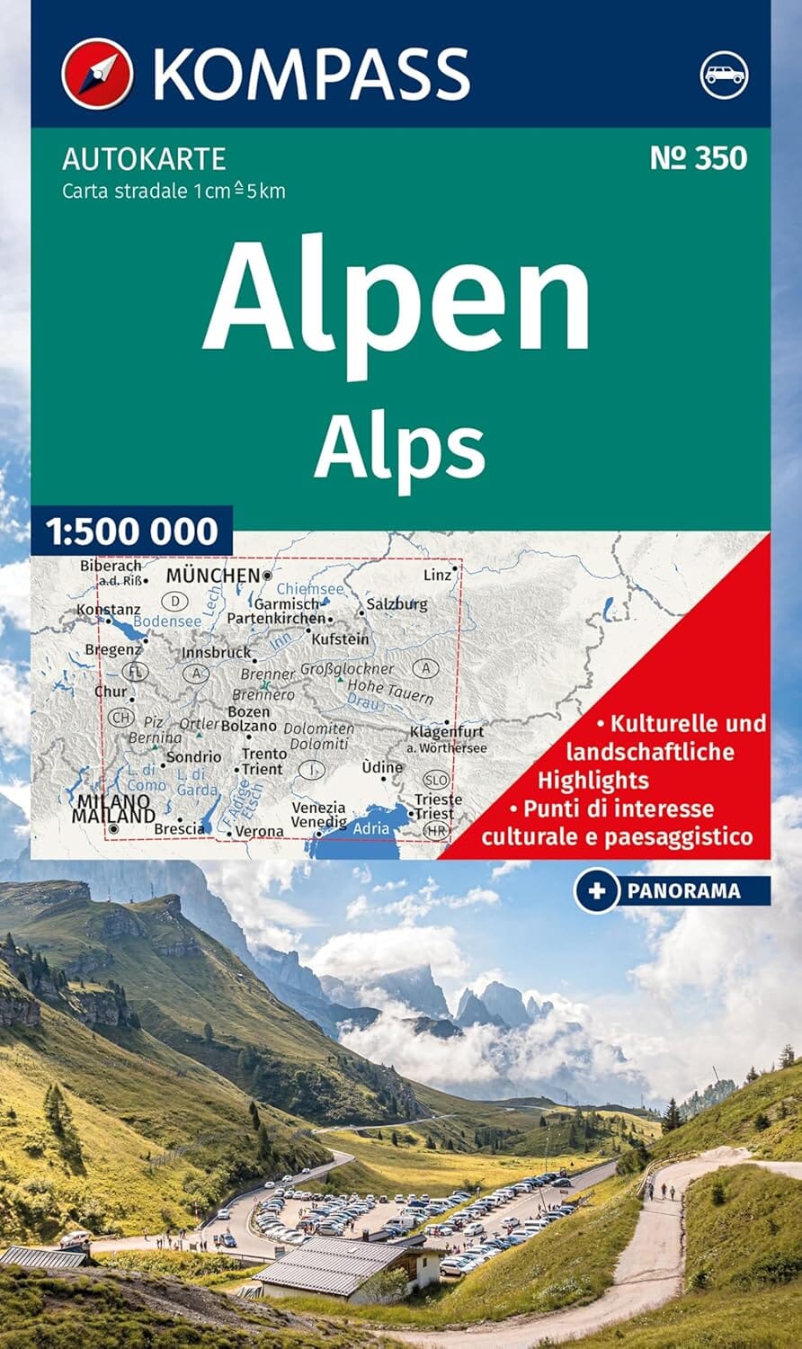 Carte panoramique et routière n° 350 -Alpes   Kompass