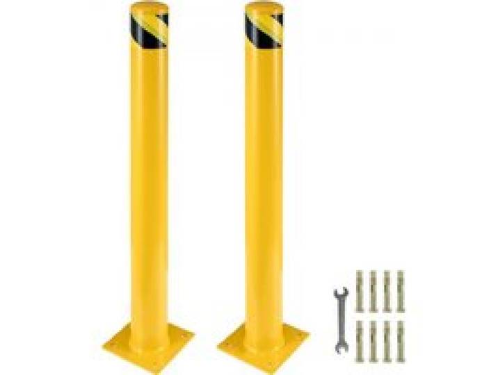 VEVOR Bollard de Sécurité 91x14 cm 2PCs, Borne de Sécurité en Tuyau d'Acier, Revêtement en Poudre Jaune, Barrière de Sécurité avec 8 Boulons d'Ancrage pour Parking, Stationnement, Piétons, Écoles