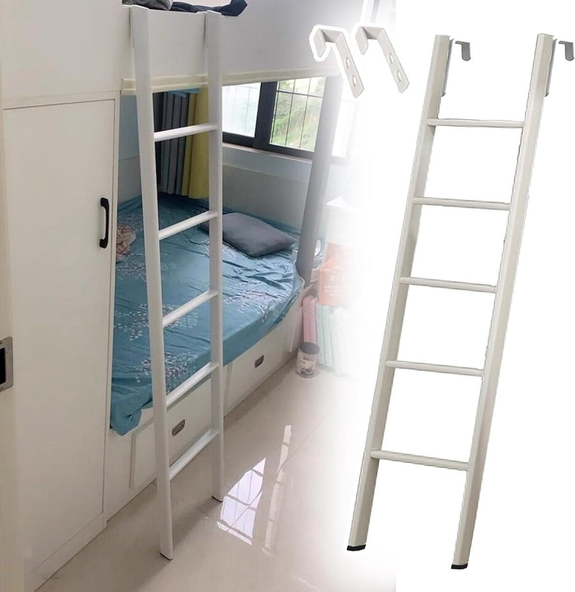 Wit metalen ladder voor stapelbed - 160 cm