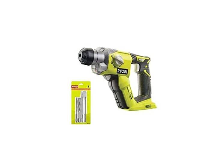 Pack Marteau perforateur RYOBI 18V One+ sans batterie ni chargeur R18SDS-0 - Kit 3 forets RYOBI plus 2 burins SDS+ - RAKSP05