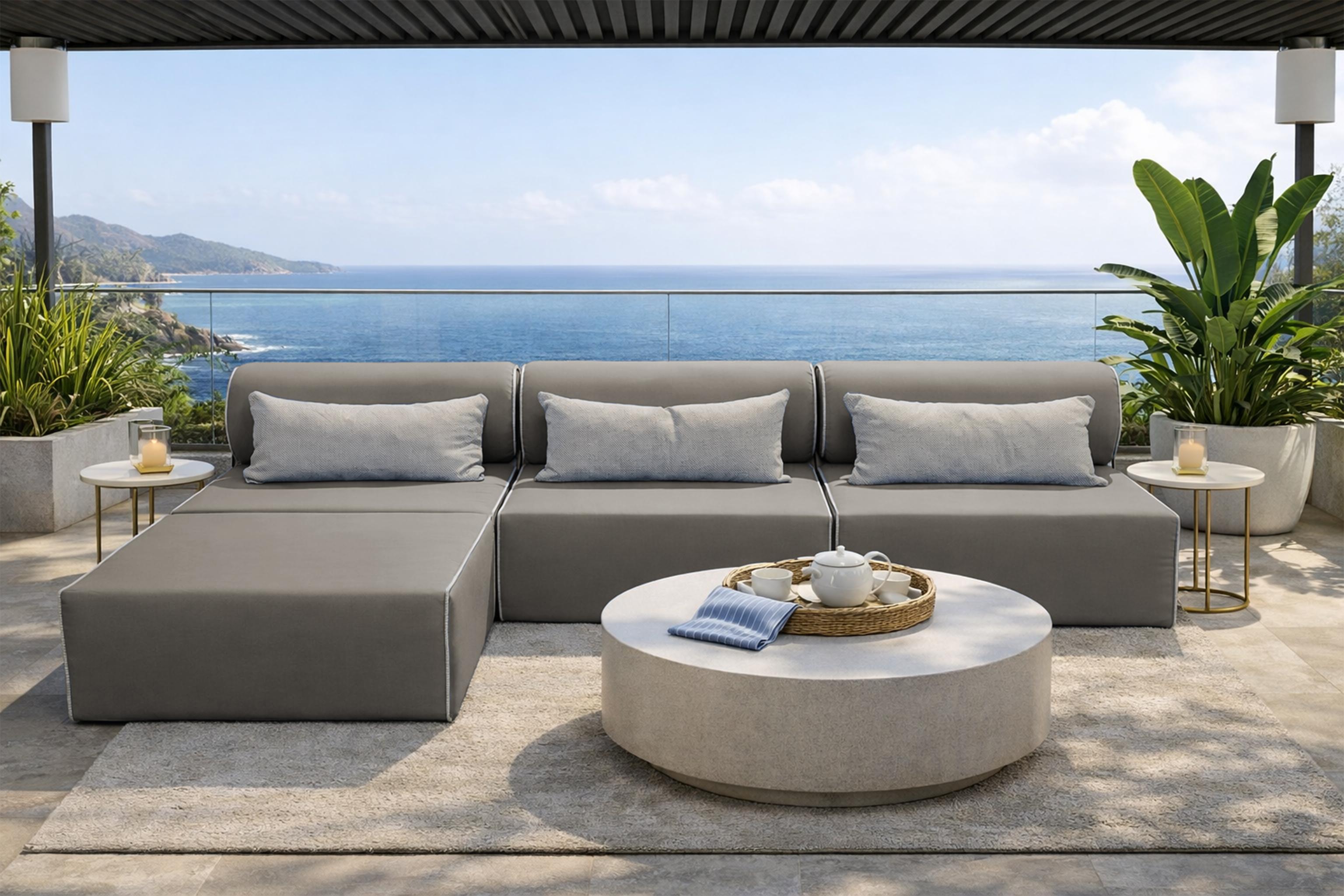 TRADA Gartensofa lounge set Bali M Beige Wasserabweisend Stoff Modern Design Ecksofa