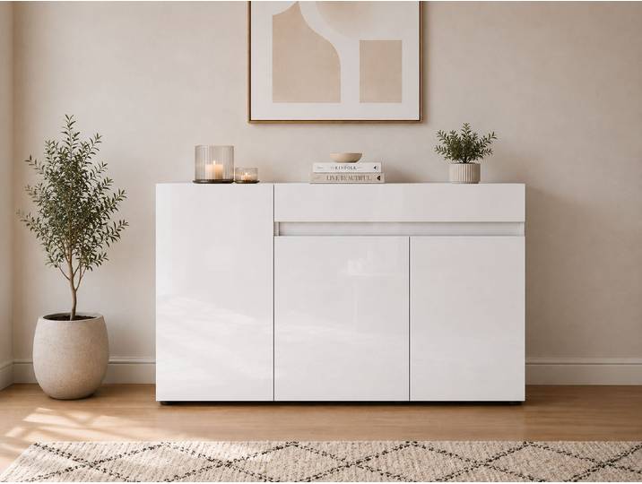 Sideboard HOME AFFAIRE MISTER, Kommode, Lowboard, Schrank, Breite 135 cm, Made in Italy , weiss (weiß), B:135cm H:80cm T:38cm, Sideboards, Sideboard, Korpus und Fronten komplett Hochglanz lackiert B/H 135x80cm