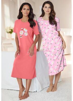 Plus Size Women's 2-Pack Long Sleepshirts by Dreams & Co. in Sweet Coral Bees (Size 3X/4X) Nightgown