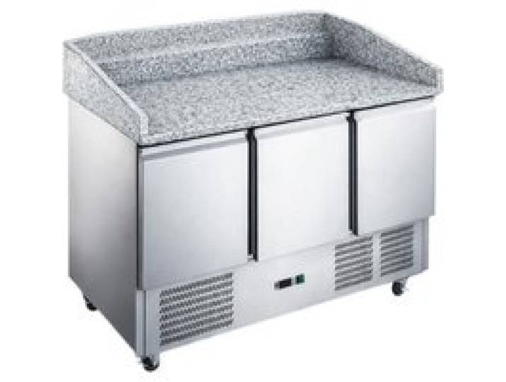 Table à pizza réfrigérée - 3 portes avec dosseret - Plan granit - 368 L - +2/+8°C - R290