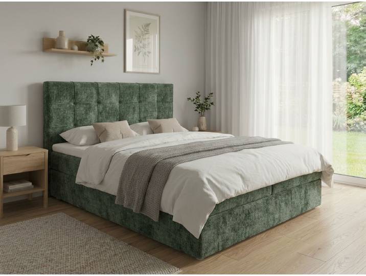 Polsterbett Boxspring DIRELIS VIBE 160x200 cm dunkelgrün Matratze: Bonell-Federkernmatratze