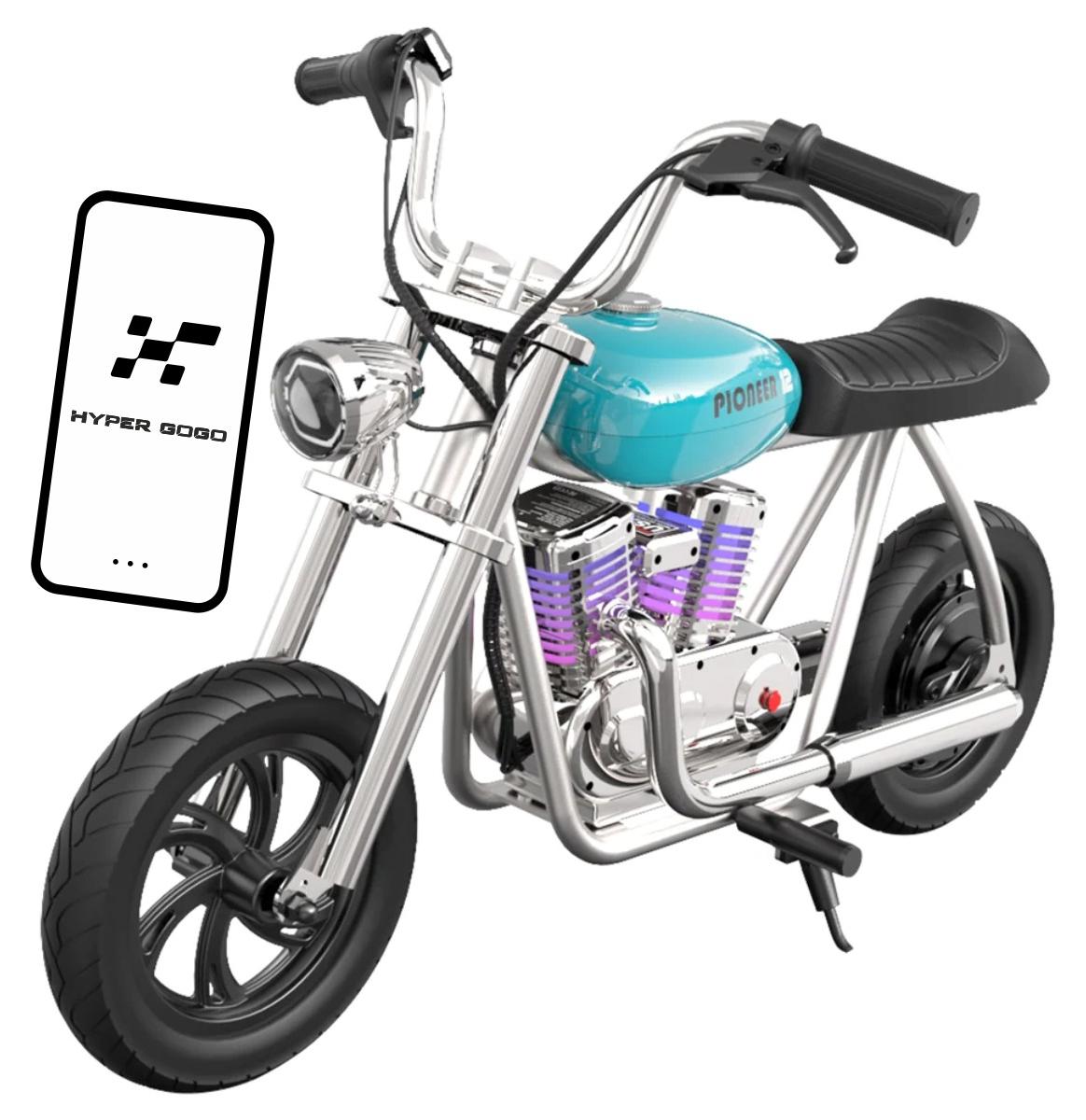 Hyper Gogo Pioneer 12 Plus Kinder-Elektromotorrad mit App und Bluetooth - Blau