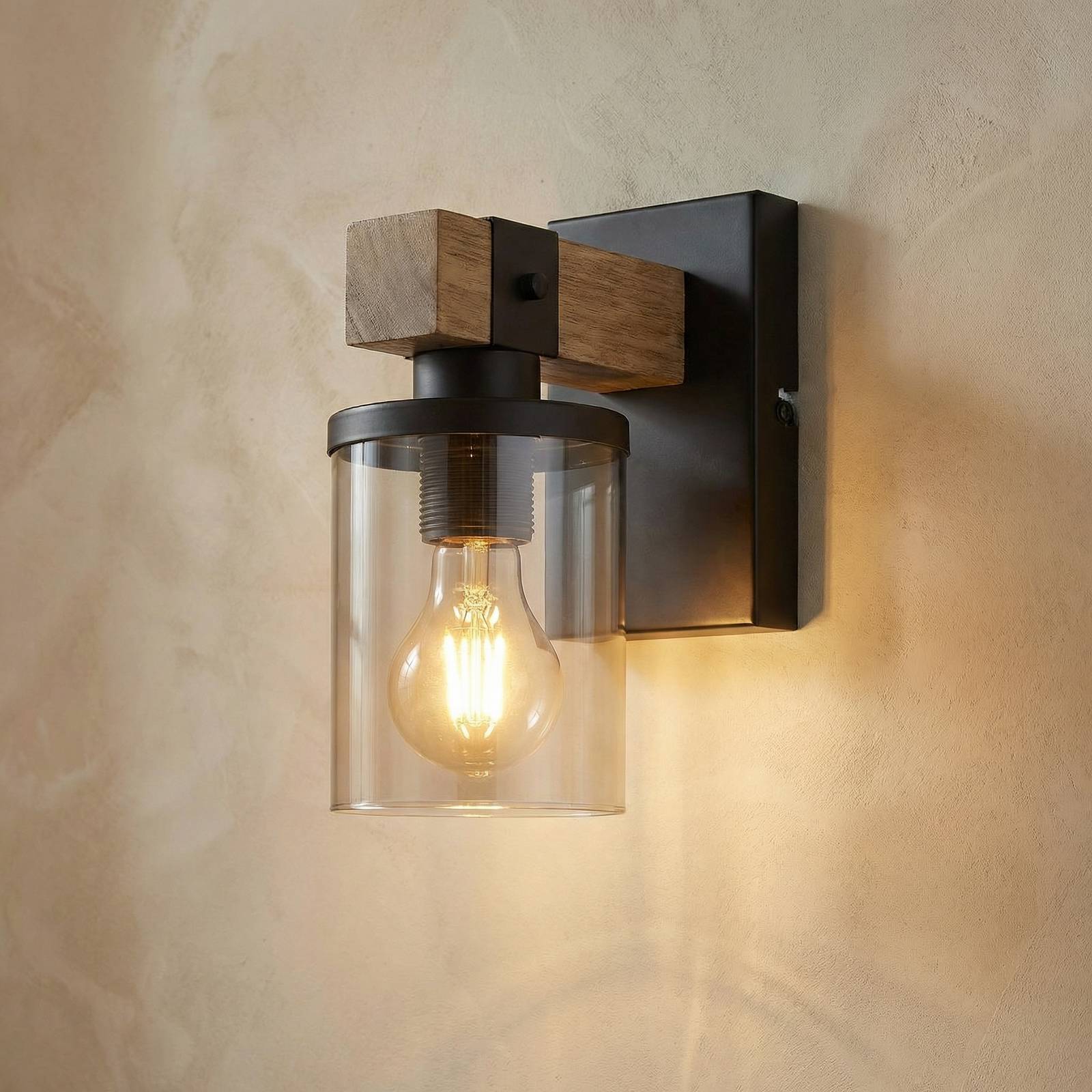 Globo Wandlampe Lila, dimmbar, Holz dunkel, für Wohn- / Esszimmer, Holz, Landhaus / Rustikal, Wandleuchte, Wandlampe Innen