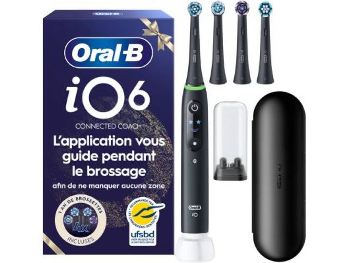 Oral-B - Brosse À Dents Électrique Io 6 Xmas Pack Noire Avec Étui + 4 Bross