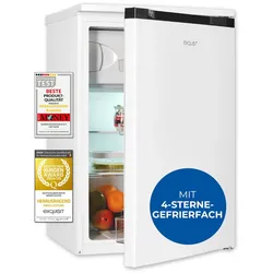 Exquisit Kühlschrank, Kühlschrank mit Gefrierfach, 107 Liter, Energieeffizienzklasse C, 4-Sterne-Gefrierfach, Kühlschrank klein, KS516-4-051C weiss