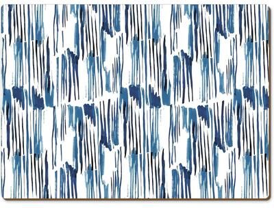 CounterArt Indigo Lines Decorative Hardboard Placemats with Protective Cork Backing 4 Pack Heat Tolerant and Easily Wipes Clean