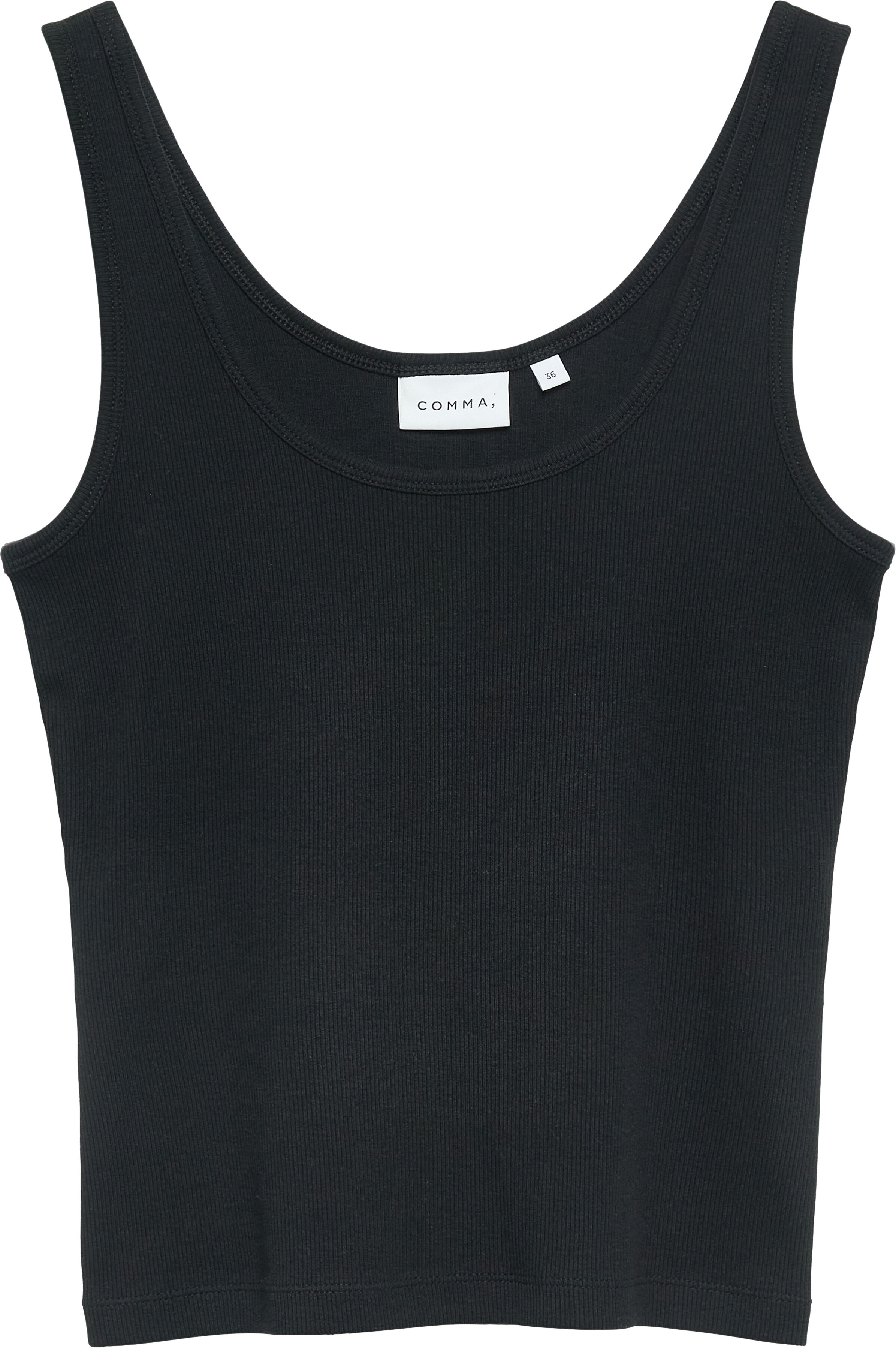 Ripptanktop COMMA, Damen, Gr. 36, schwarz, Rippware, Obermaterial: 95% Baumwolle, 5% Elasthan, unifarben, körpernah hüftbedeckend, Rundhals, Tops Ripptanktop, mit Stretch schwarz 36