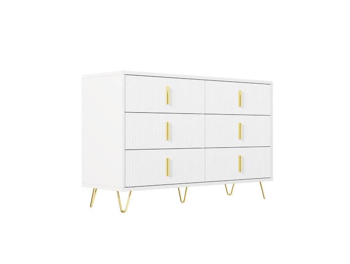 Modfu Kommode aus Spanplatte 120x77x40cm in Weiß mit 6 Schubladen, 120x77x40 cm, Kleinmöbel, Kommoden, Kommoden