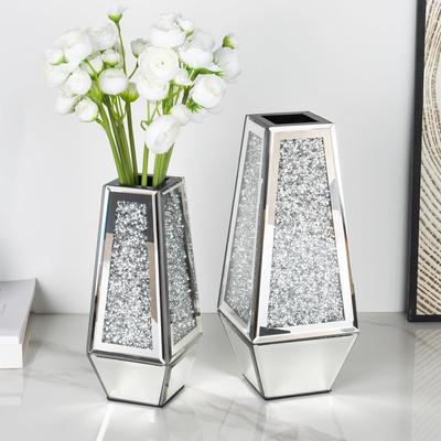 SHYFOY Crushed Diamond Mirrored Vases,Set of 2