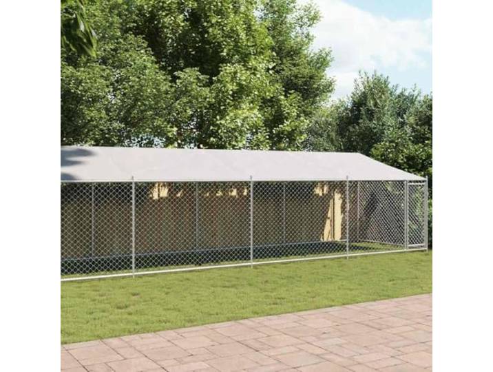 Hundekäfig, verzinkter Stahl, mit wasserdichtem Dach, grau Abschließbare Tür, belüftetes Netz, Verwendung im Freien, Spiel und Training