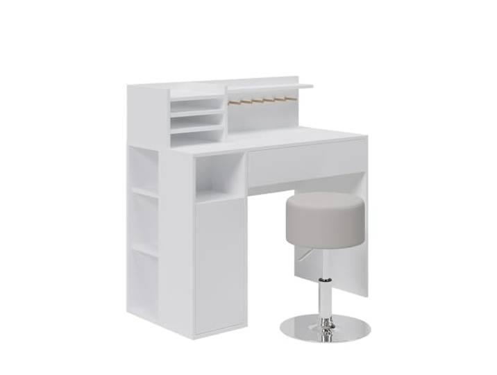 Vicco Schreibtisch, Weiß 2 Teile, mit Hocker 2 Teile, mit Hocker, mit offener Ablagefläche für Arbeitsmaterialien