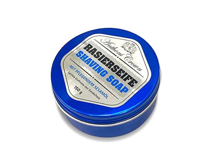 Anthoni Crown feste Rasierseife, Herren, Damen, 150 g, alle Hauttypen, Made in Germany, ergiebiger Rasierschaum, hochwertige Verpackung, nachhaltiges Palmöl, RSPO-Mitglied