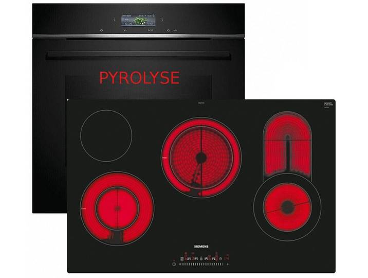 SIEMENS Backofen-Set Herdset Pyrolyse Siemens Autark Selbstreinigung + Kochfeld 80cm, Pyrolyse-Selbstreinigung