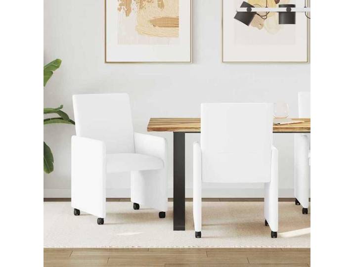 Chaise intérieure moderne Fauteuils de Salle à Manger avec Roues 2 pcs Blanc Faux cuir(10926）