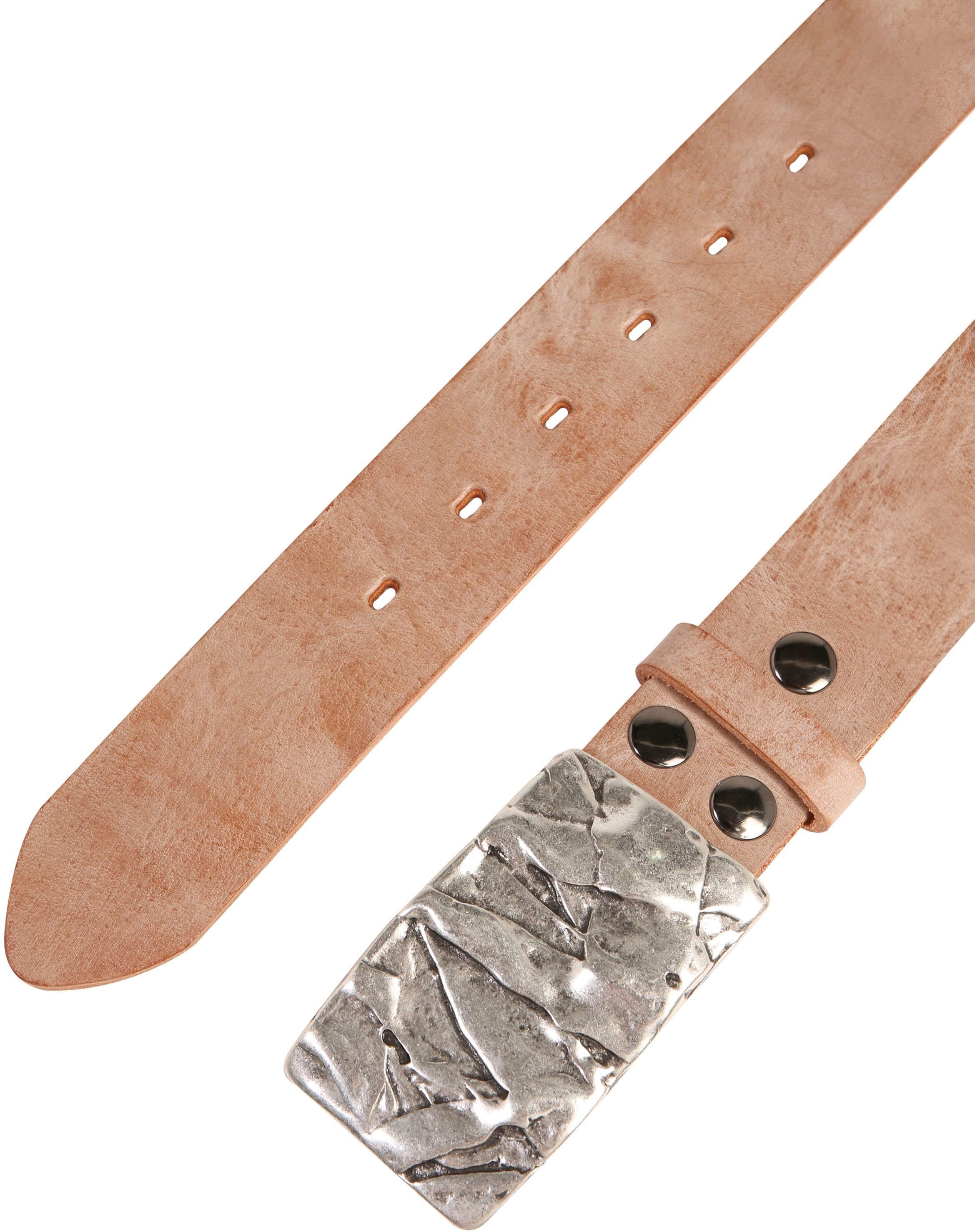 Ledergürtel RETTUNGSRING GÜRTEL, Damen, Gr. 100, beige (natur), Leder, unifarben, Gürtel Ledergürtel, mit austauschbarer Schliesse »Felswand Silber« natur 100