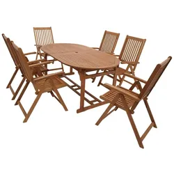 Gartenmöbel Set Terrassensitzgruppe aus Eukalyptusholz geölt (siebenteilig)