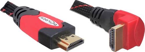 Delock HDMI Anschlusskabel HDMI-A Stecker 1m Schwarz, Rot 82685 Rund, 4K UHD, verdrillt, vergoldete Steckkontakte HDMI-Kabel