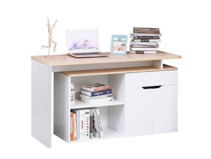 LIA Bureau informatique multimédia modulable multi-rangements double niche + tiroir et placard en bois
