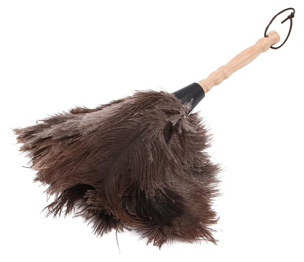 Dripio Stofborstel van struisveren met houten handvat, 33 cm lang