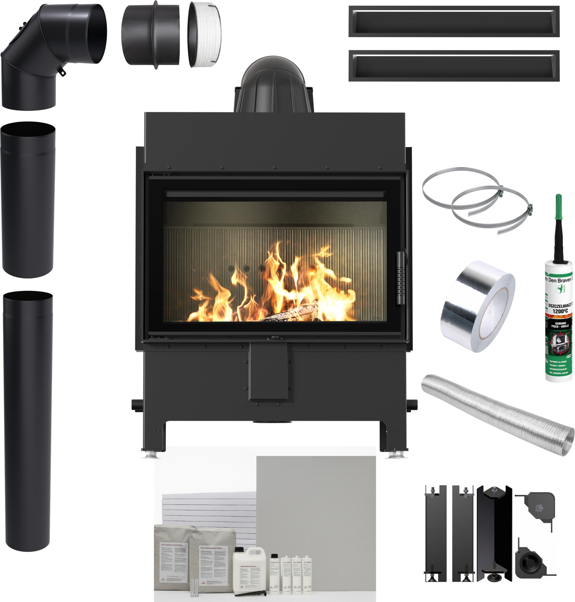 Kamineinsatz KRATKI LUCY 14 kW Ø200 SCHWARZ Schließung Einbauset