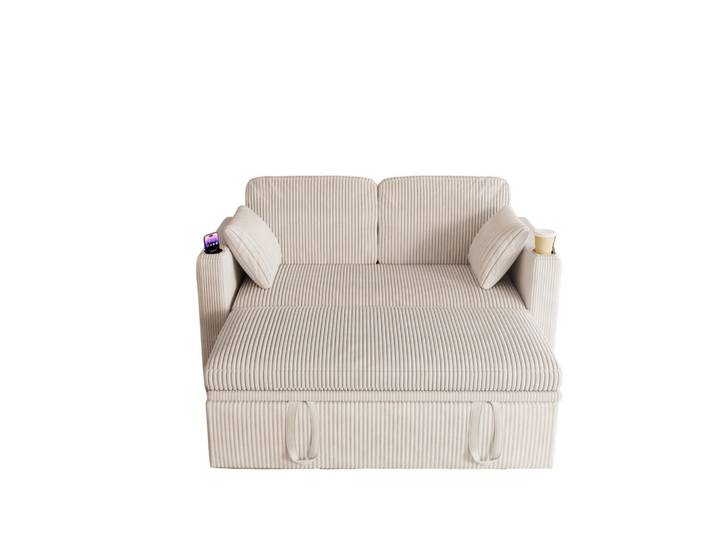 Oxeza Schlafsofa 145/72/85,5 cm Weiß Cordbezug mit Getränkehalter, kleinem Tisch und Aufbewahrungstasche, Mode, Rechteckig, 72x85.5x145 cm, Babymöbel & Kindermöbel, Kinderzimmer & Jugendzimmer, Schlafsofas