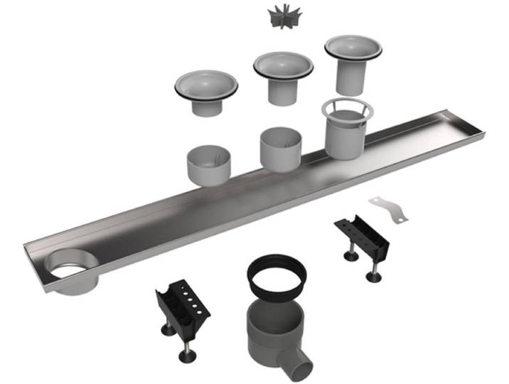 Easy Drain Multi inbouwdeel RVS zonder flens excentrisch waterslot 30/35/50mm 80cm inbouw diepte vanaf 79mm met zijuitloop