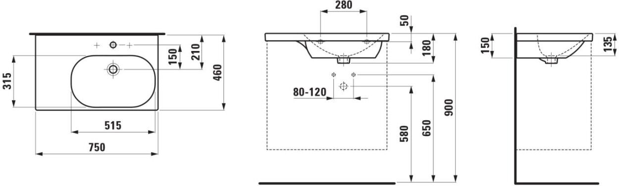 Laufen Waschtisch LUA 460x750x180 asymmetrisch Becken rechts H8170850001041