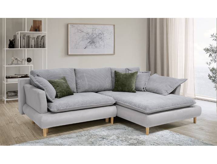 Ecksofa COLLECTION AB Mandela L-Form, B: 264 cm , grau, B:264cm H:94cm T:184cm, 100% Polyester, Sofas, Ecksofa, Schlaffunktion, Bettkasten & 5 Zierkissen, Federkern