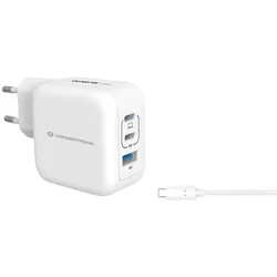 Conceptronic 3-Port 67W GaN USB-PD-Ladegerät mit USB-C-Ladekabel, USB-C x 2, USB-A x 1, QC 3.0, PPS