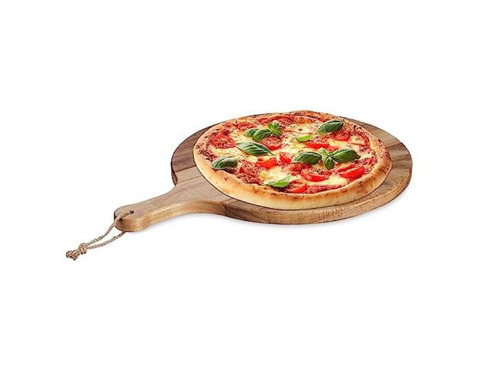 Relaxdays pizzaplank, ronde snijplank van acaciahout, Ø 35,5 cm, natuur