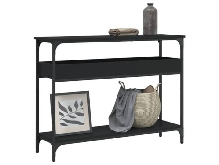 HEFZGDB Konsolentisch mit Ablage Schwarz 100x29x75cm Holzwerkstoff Stauraum verstellbare Beine Metallrahmen Flurtisch Dielentisch