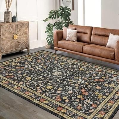 Garvee Floral Area Rugs for Living Room Washable Rug Non Slip Ultra Thin Boho Flower Indoor Floor Carpet
