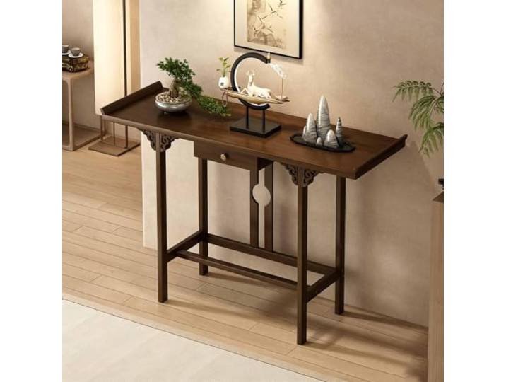 Buddhistischer Altartisch Bambus, Puja‑Tisch Meditationstisch Mit Schublade & Schrank, Konsolentisch Schmal, Flurtisch Für Eingang Wohnzimmer Kleine Räume
