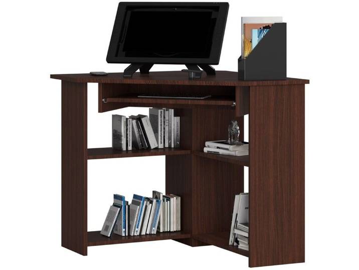 Bureau d'ordinateur AKORD d'angle TED Wengé 80 cm façade Wengé 5 étagères 80x80x74 cm