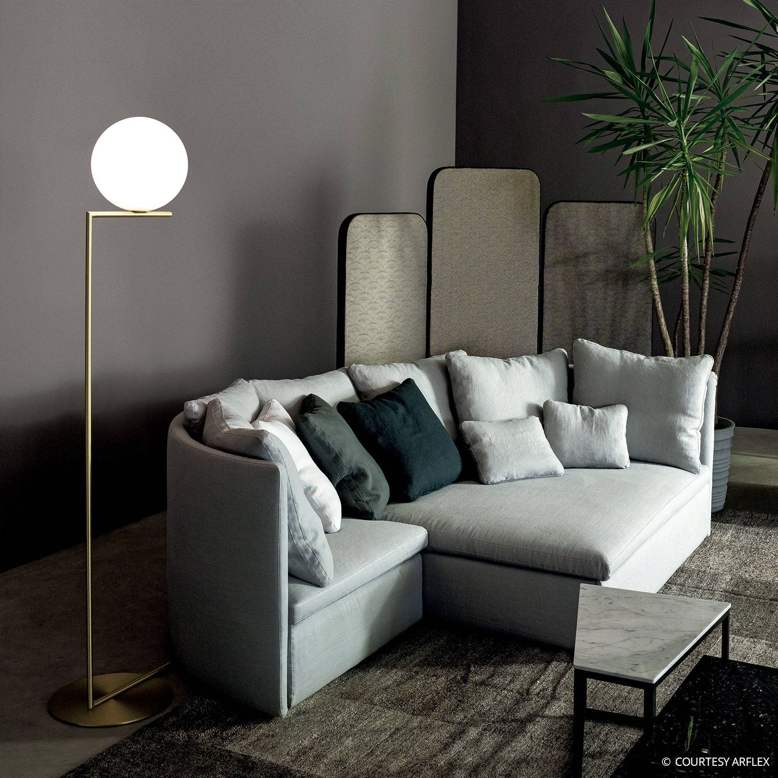 FLOS Designer gulvlampe IC F2, dæmpbar, Messing/guld, Stue/spisestue, Messing, Design
