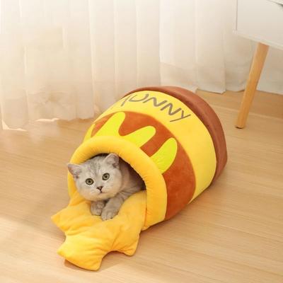 Inspired Finds Honey Jar Semi Enclosed Cat Bed For Warm & Cozy Indoor Comfort yellow