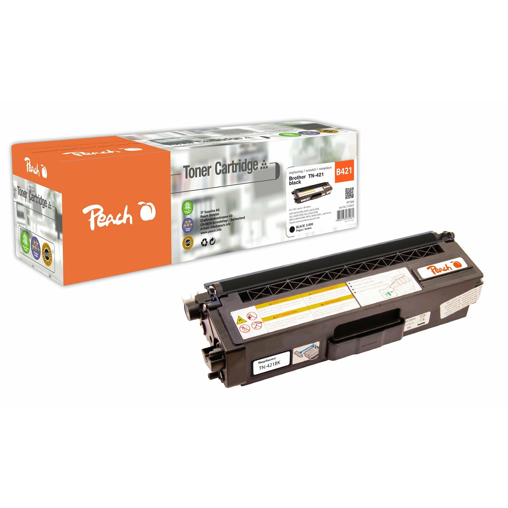 Peach B421 BK Toner bk ersetzt Brother TN-421BK für z.B. Brother DCPL 8410 CDW, Brother MFCL 8690 CDW, Brother DCPL 8410 CDN (wiederaufbereitet)