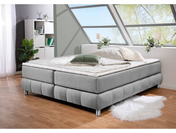 Boxspringbett, Strukturstoff, Grau, 166×226 cm, Ohne Kopfteil, Modern, andas