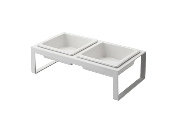 Yamazaki 4744 Tower Pet Food Bowl Stand Set\, White\, Steel/Ceramic\, 29 x 15.5 x 10 cm