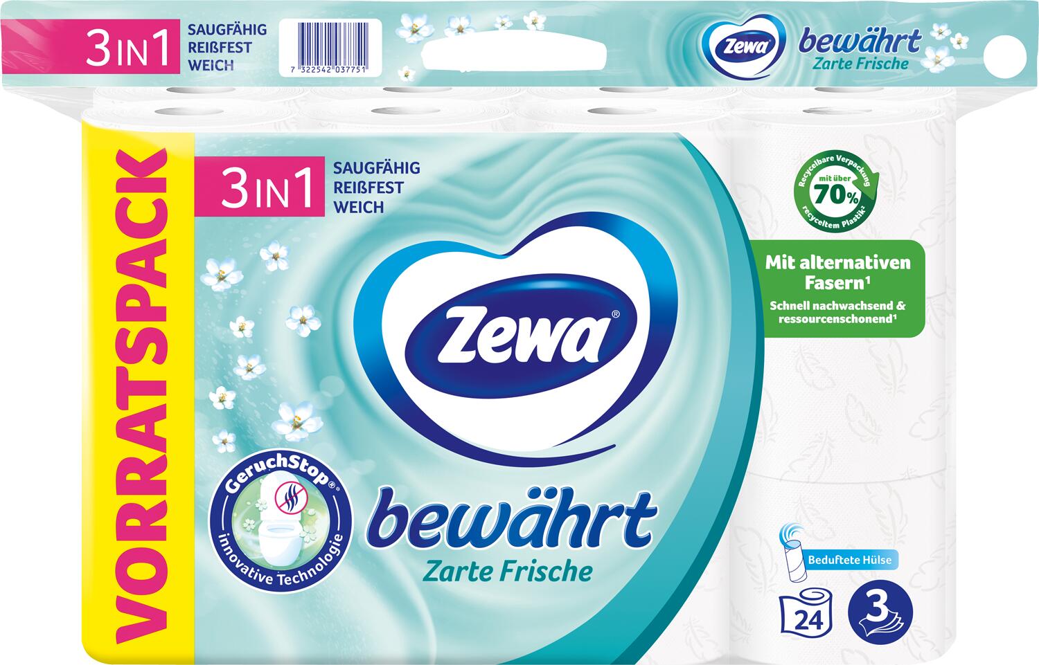 Zewa Toilettenpapier mit Geruchstop®-Technologie 3-lagig 380004