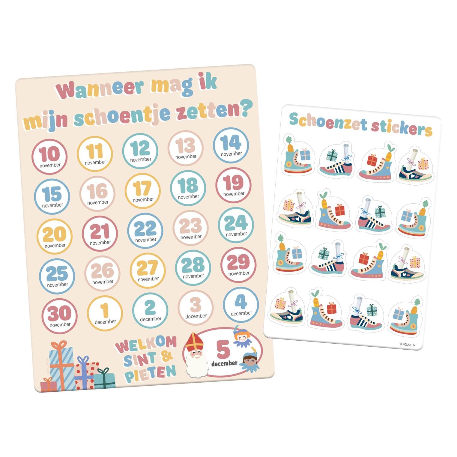 Folat Countdown-Kalender - 'Wanneer mag ik mijn schoentje zetten?'- Sint en Pieten (16 Sticker) (65719)