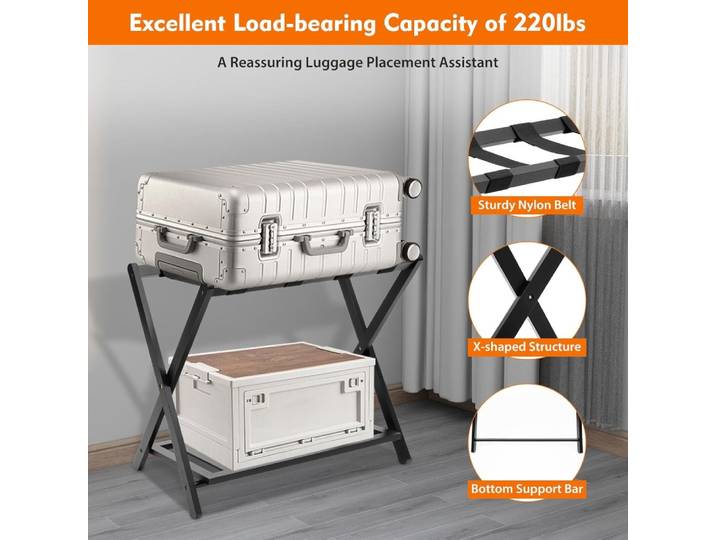 Porte-bagages à Double niveaux support de valise pliant porte-bagages pliable Nan valise en bambou support de bagages avec étagère à chaussures