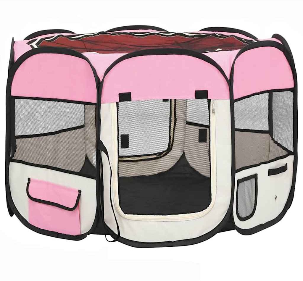 vidaXL Parque de perros plegable bolsa de transporte rosa 90x90x58 cm Rosa