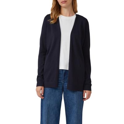 Strickjacke S.OLIVER, Damen, Gr. 38, blau (navy), Feinstrick, Obermaterial: 50% Baumwolle, 50% Viskose, unifarben, gerade Po-bedeckend, Rundhals, Bündchen, Strickjacken Strickjacke, Feinstrick ohne Verschluss