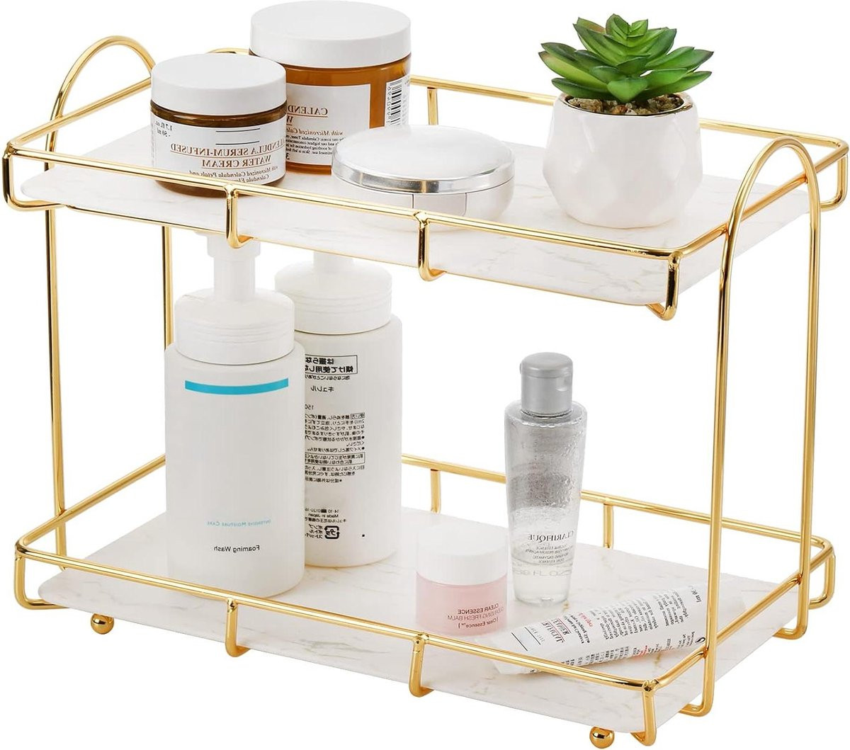 Goud Aanrecht Organizer Marmering Tray 2 Tier Make-up Organizer Draad Vanity Tray Cosmetische Opslag