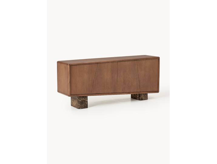 Enfilade en bois avec pieds en marbre Emperador Tundra